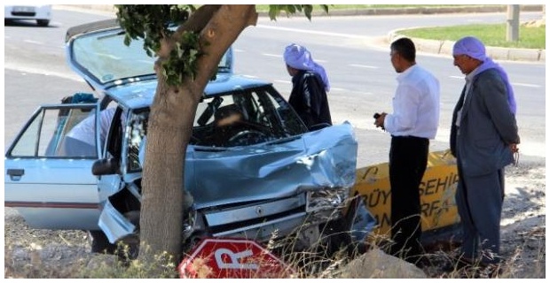 Urfa’da otomobil ağaca çarptı 4 yaralı