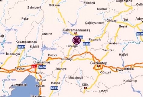 Kahramanmaraş'ın Dulkadiroğlu ilçesi yakınlarında 4,4 büyüklüğünde deprem.